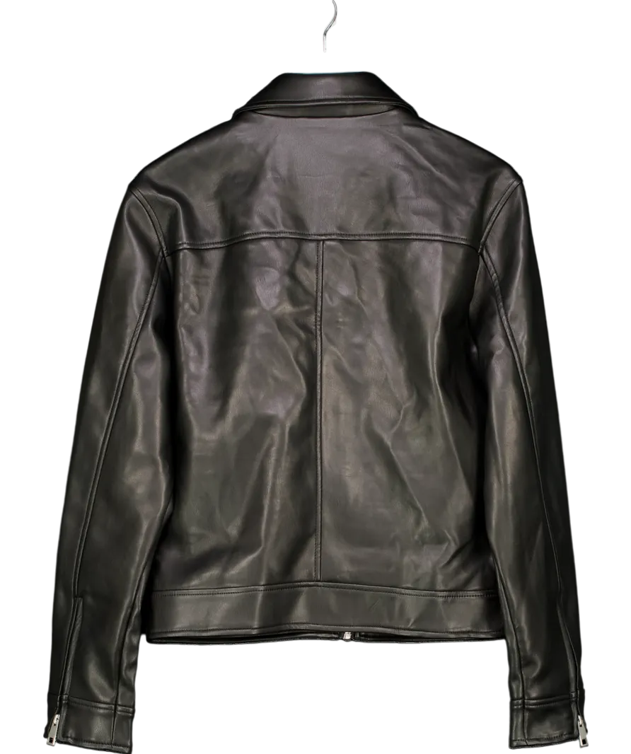 River Island Black Faux Leather Zip Jacket UK S