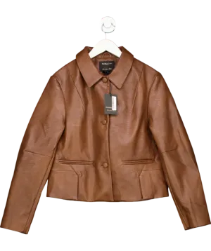 River Island Brown Cropped Faux Leather Jacket UK 10