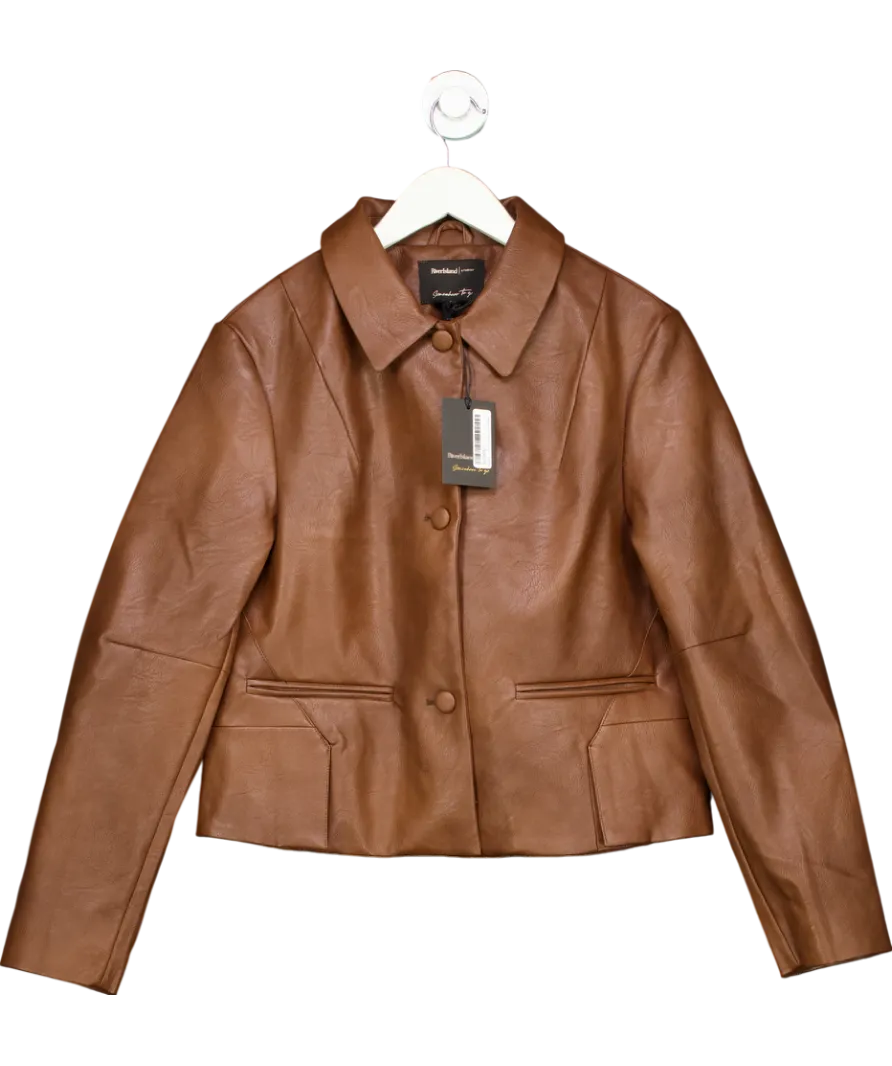 River Island Brown Cropped Faux Leather Jacket UK 10