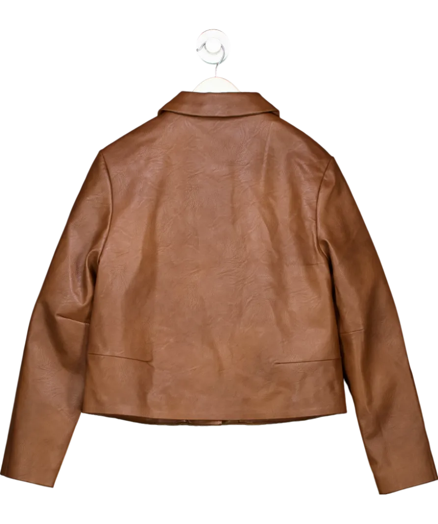 River Island Brown Cropped Faux Leather Jacket UK 10