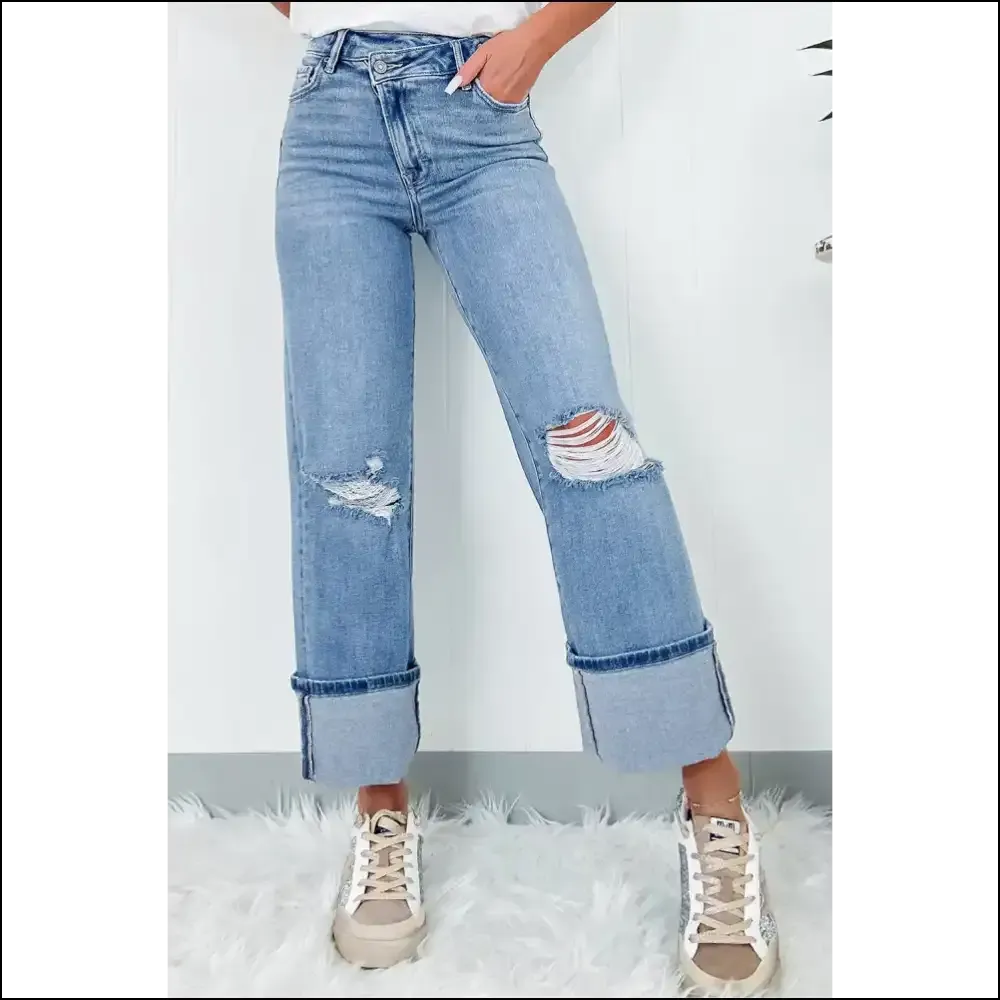 Rock your Rebellion: Distressed Straight Jeans for Needful Fashionistas! 👖💥