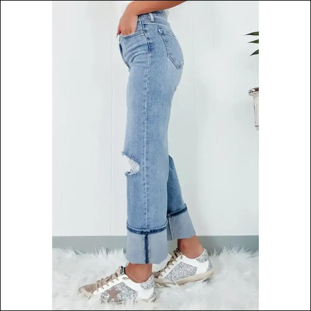 Rock your Rebellion: Distressed Straight Jeans for Needful Fashionistas! 👖💥