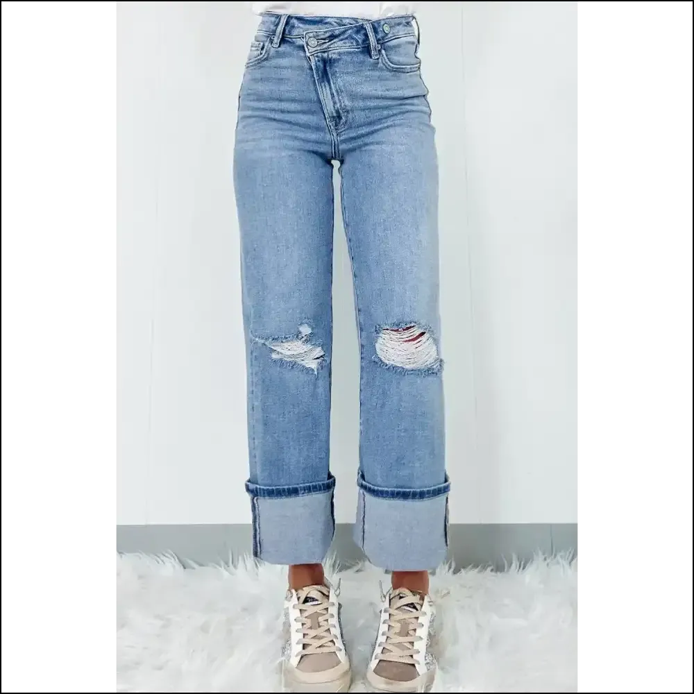 Rock your Rebellion: Distressed Straight Jeans for Needful Fashionistas! 👖💥