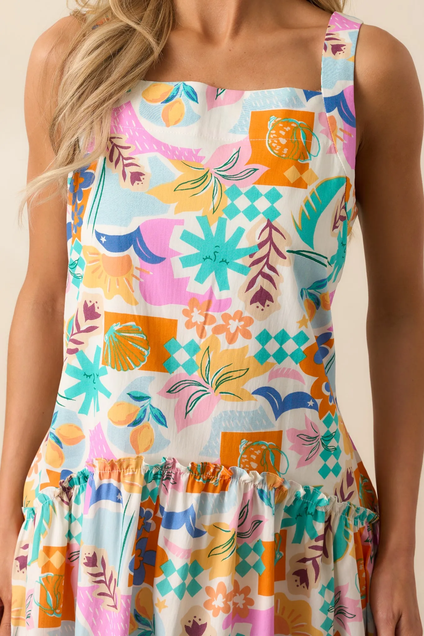 Roll With It Pink Tropical Print Cotton Drop Waist Mini Dress