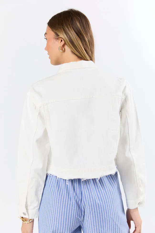 Run Around Town Ivory Deconstructed Denim Jacket
