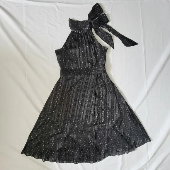 Sachin &amp; Babi Anthropologie Black And White Polka Dotted High Neck Midi Dress 10