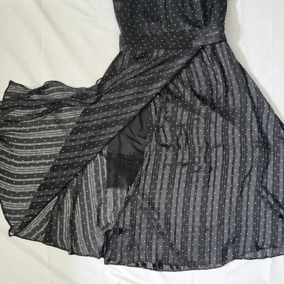 Sachin &amp; Babi Anthropologie Black And White Polka Dotted High Neck Midi Dress 10