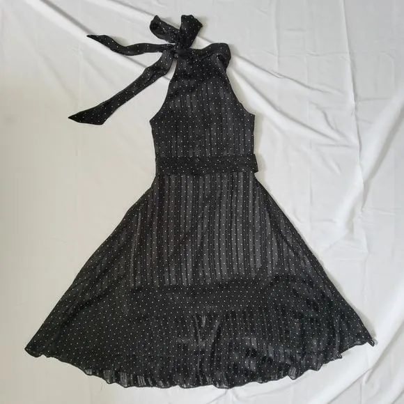 Sachin &amp; Babi Anthropologie Black And White Polka Dotted High Neck Midi Dress 10