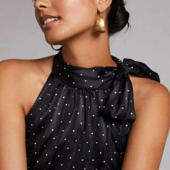 Sachin &amp; Babi Anthropologie Black And White Polka Dotted High Neck Midi Dress 10