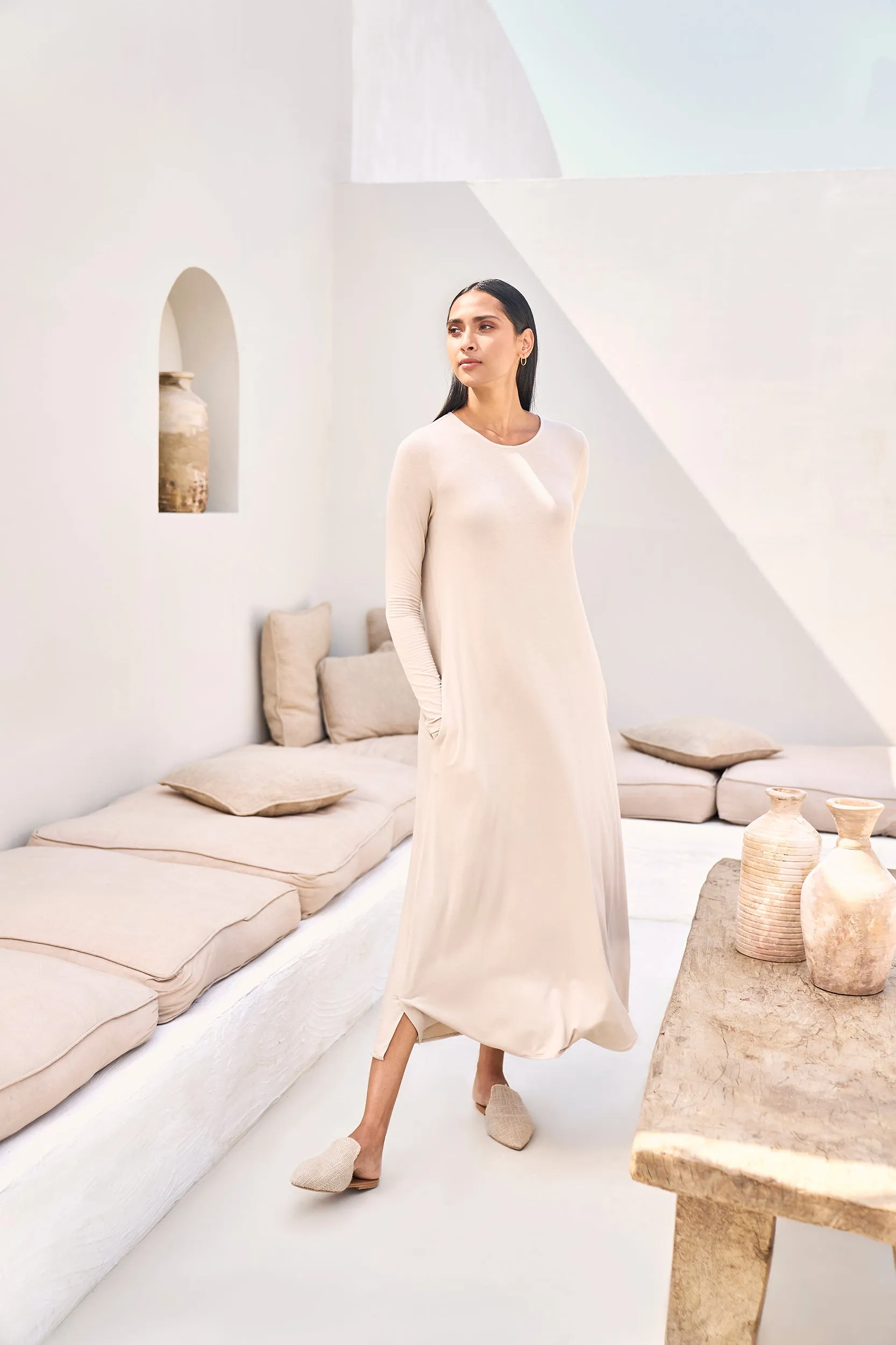 Sand Skin Long Sleeves Dress (Natural)