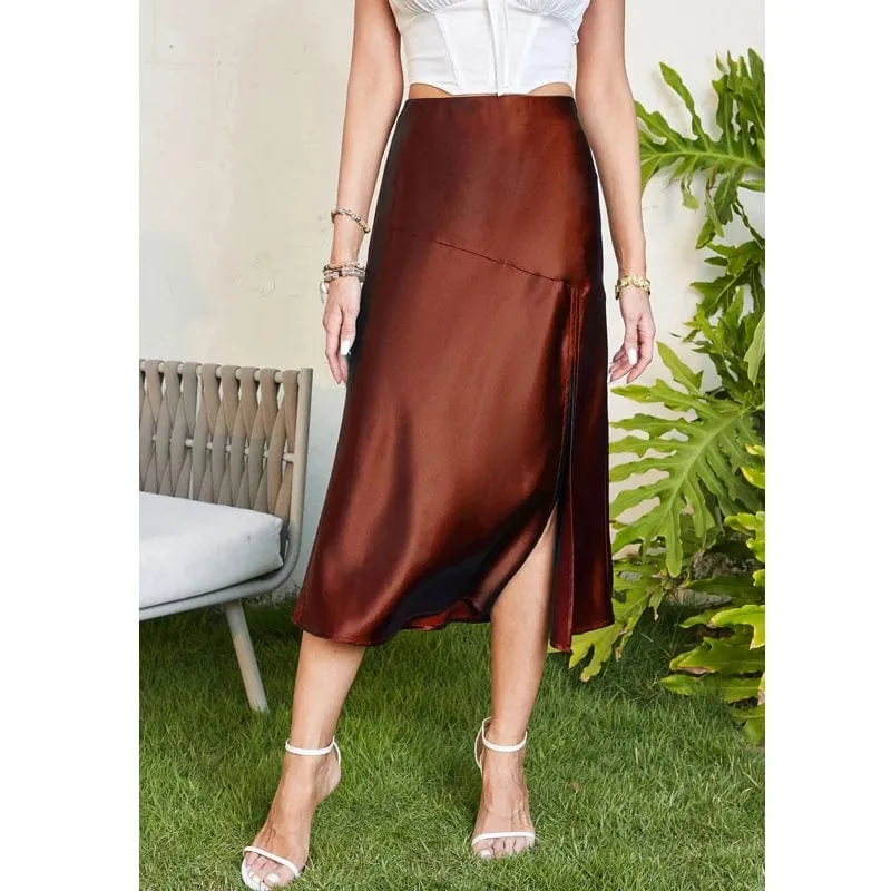 Satin Midi Skirt with Slit