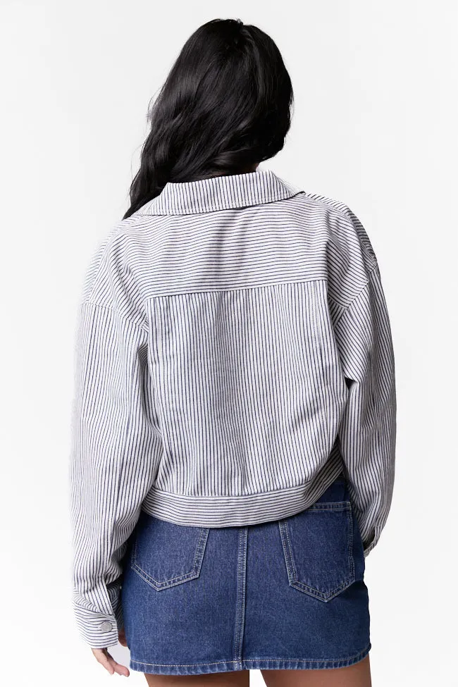 Say It Again Navy Striped Denim Jacket