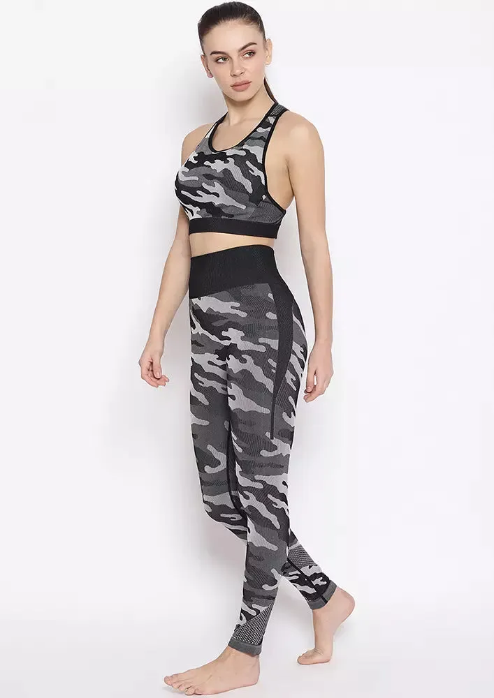 Seamless Camo Yoga Set With High Waist Leggings & Crop Top
