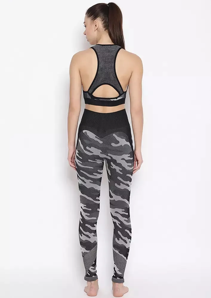 Seamless Camo Yoga Set With High Waist Leggings & Crop Top