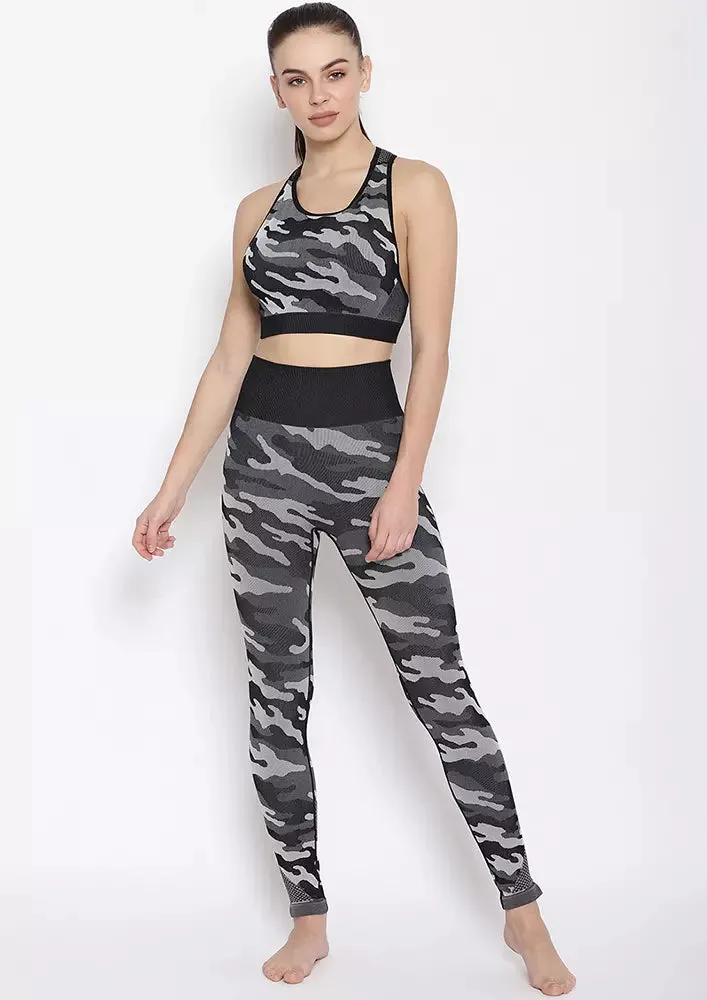 Seamless Camo Yoga Set With High Waist Leggings & Crop Top
