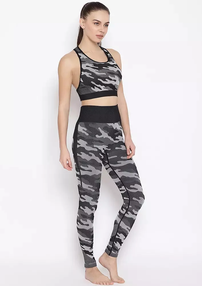 Seamless Camo Yoga Set With High Waist Leggings & Crop Top