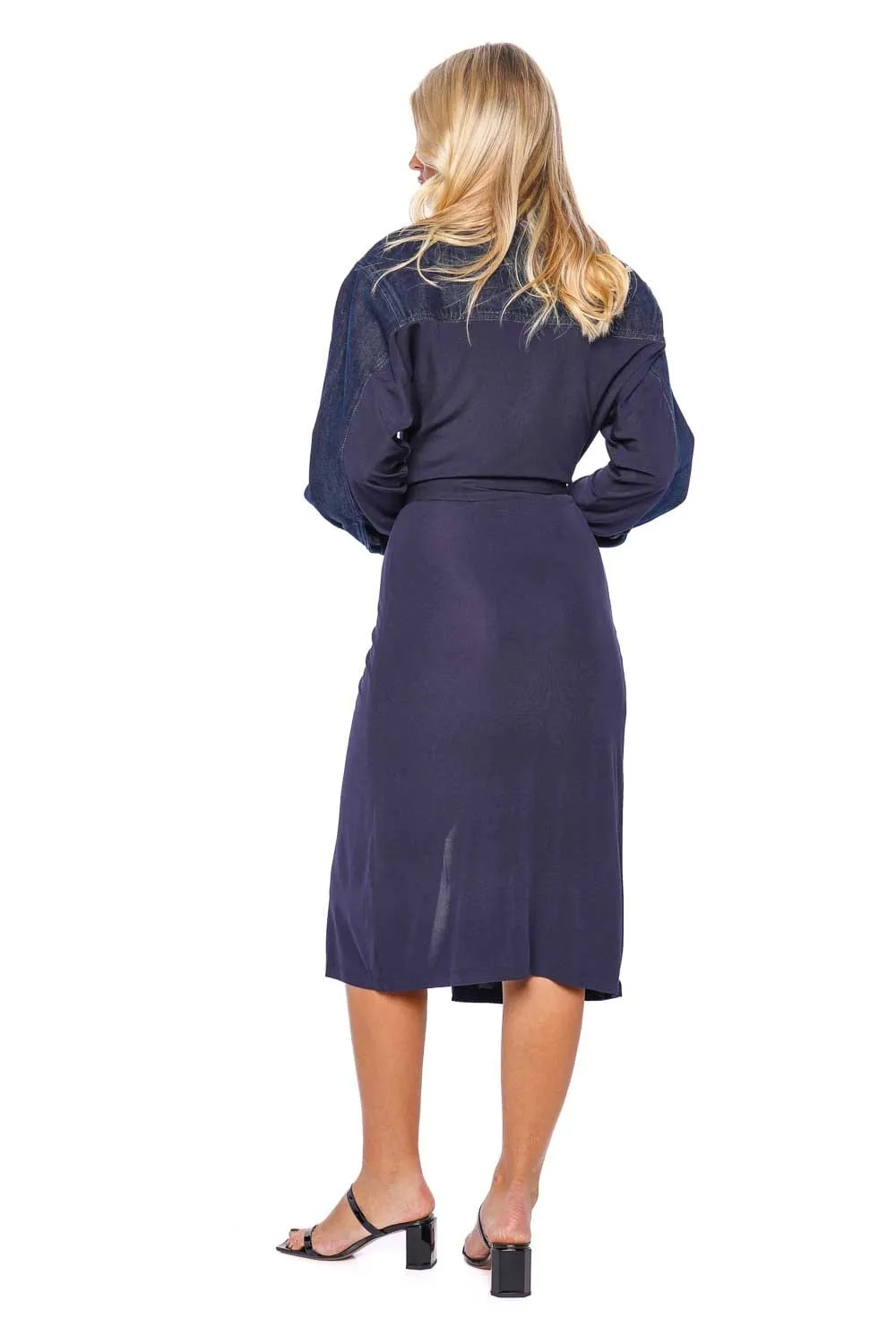 Sevilla Ink Denim Wrap Midi Dress
