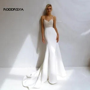 Sheath Mermaid Wedding Spaghetti Straps Sweatheart Satin Bridal Gown