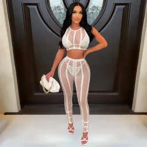 Sheer Crop Top & Skinny Pants Set