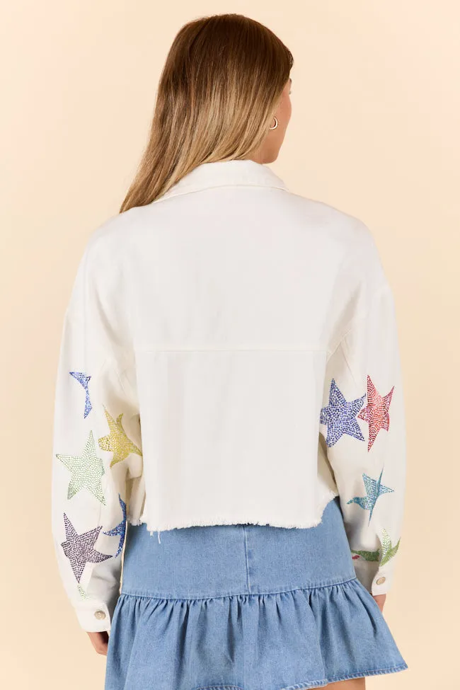 Shine Bright White Embellished Star Denim Jacket