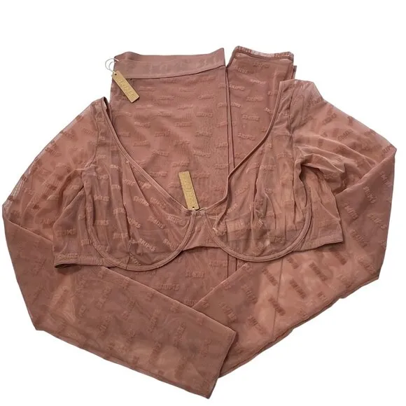 SKIMS After Hours Long Sleeve Bra Top   Leggings Set Rose Clay 4X