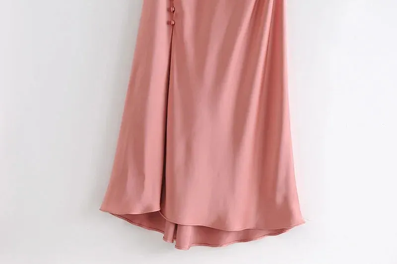 Sling Backless Silk Satin Slit Leg Midi Dresses