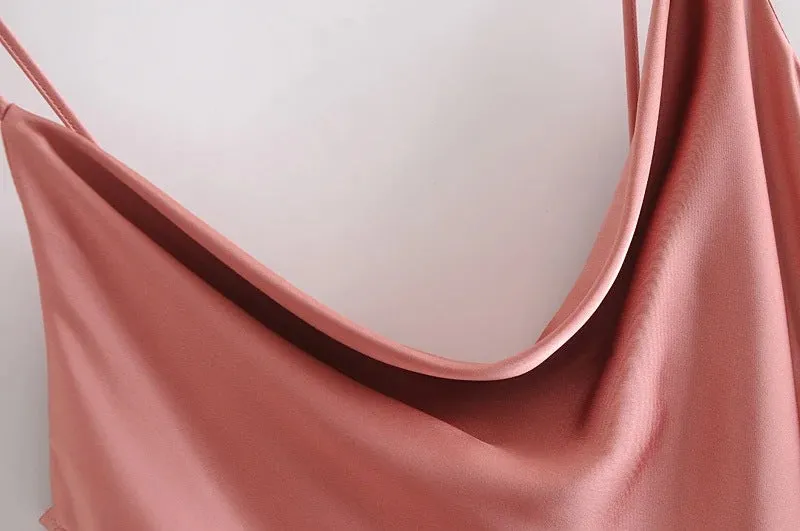 Sling Backless Silk Satin Slit Leg Midi Dresses