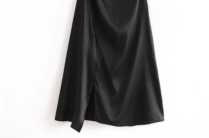 Sling Backless Silk Satin Slit Leg Midi Dresses