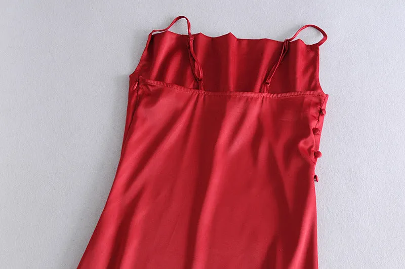 Sling Backless Silk Satin Slit Leg Midi Dresses