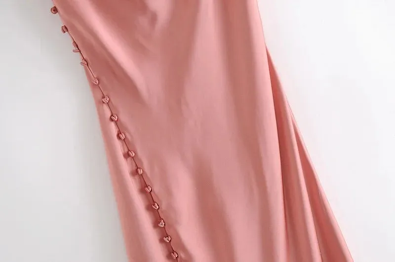 Sling Backless Silk Satin Slit Leg Midi Dresses