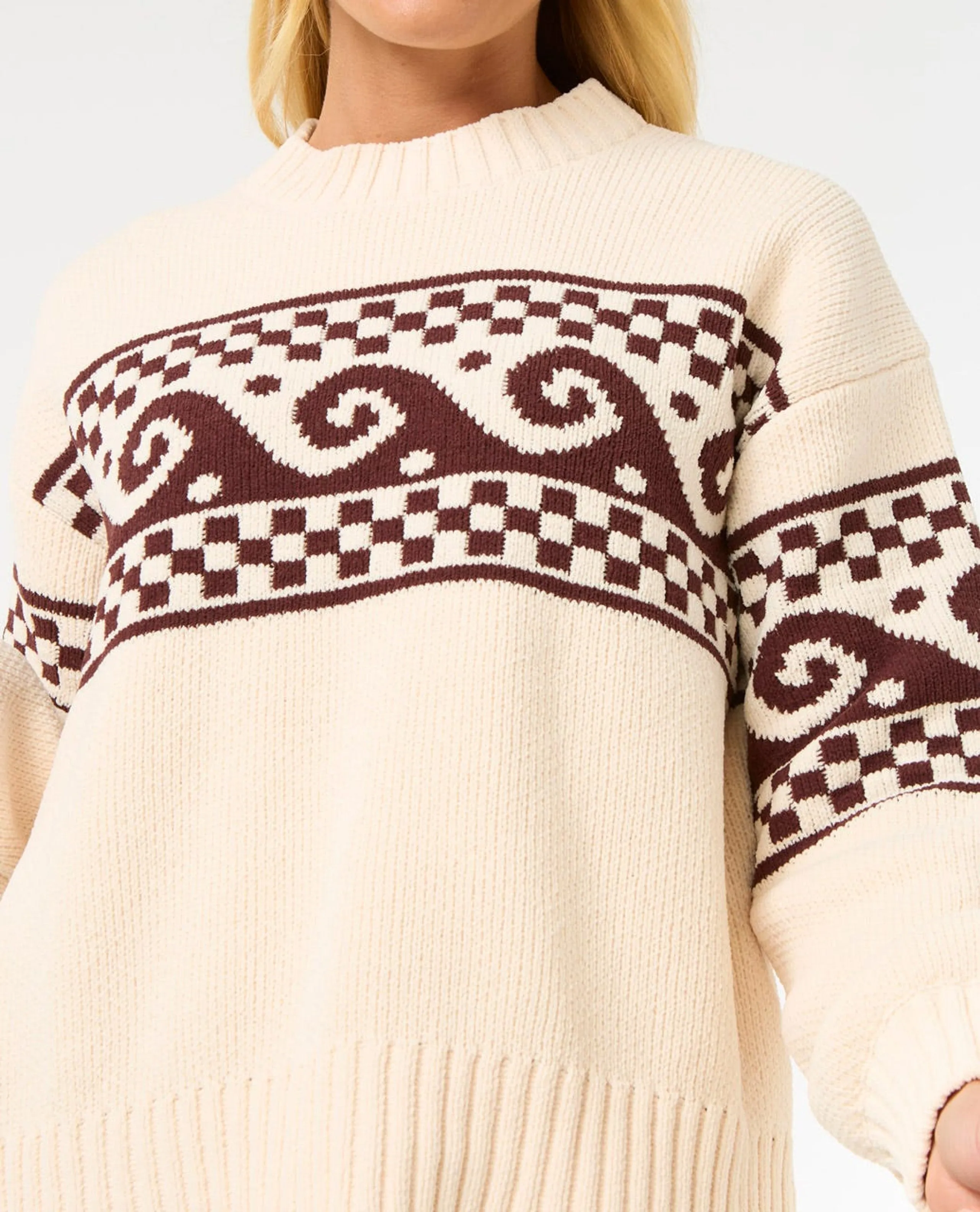 Soleil Knit Crew - Brown/Off White