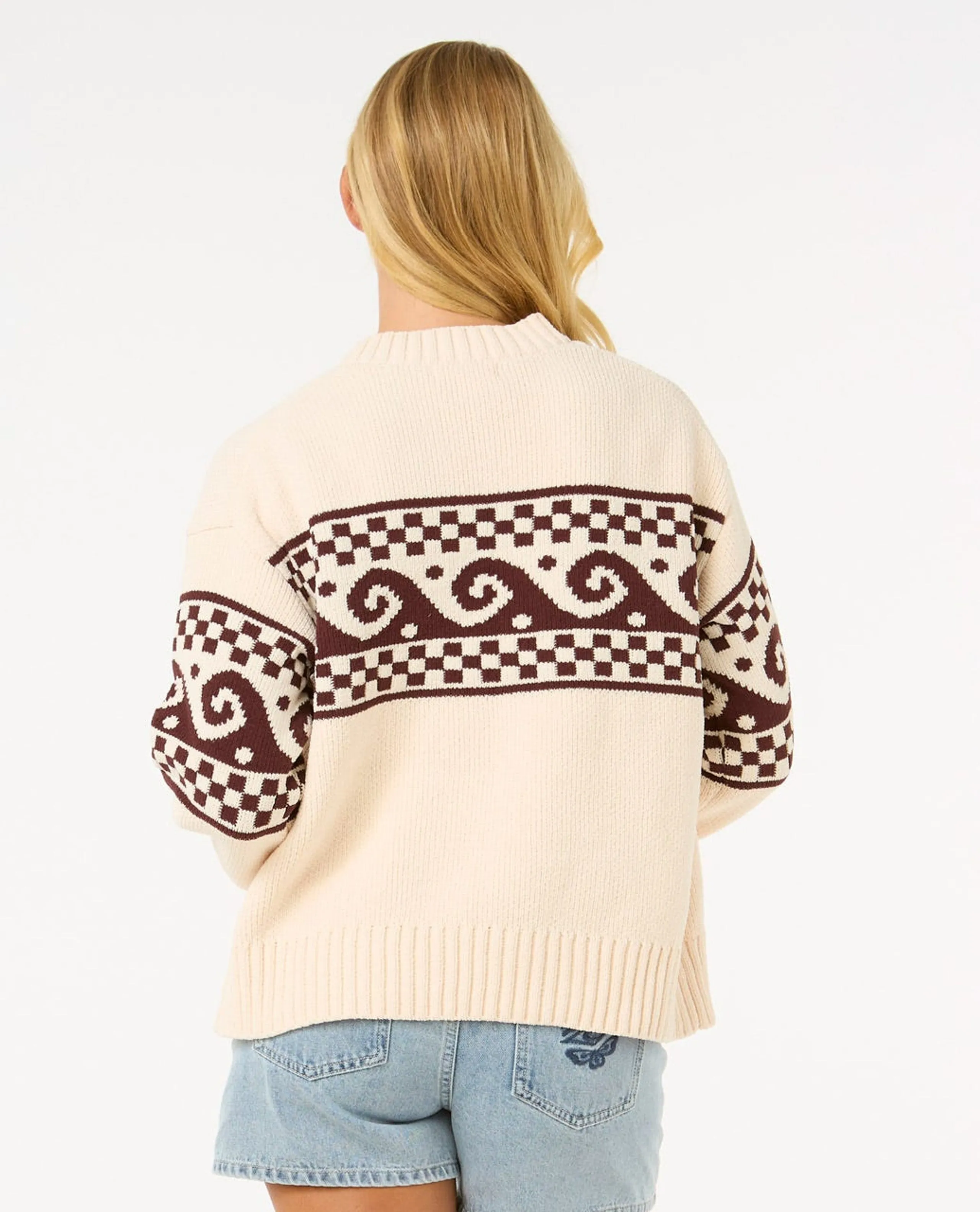Soleil Knit Crew - Brown/Off White