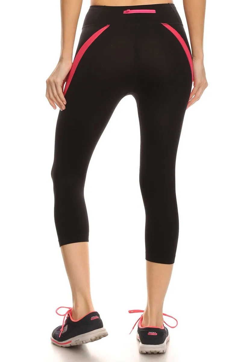 Solid Color Banded Mesh Cropped Leggings