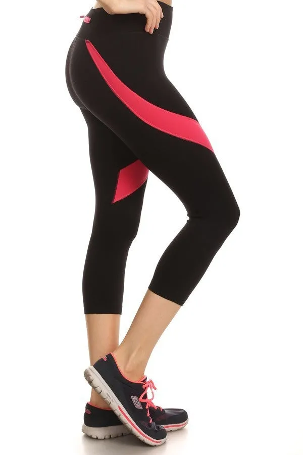 Solid Color Banded Mesh Cropped Leggings