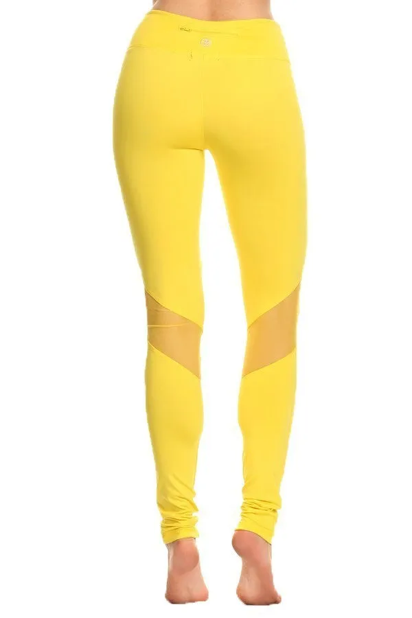 Solid Knit Back Cutouts Mesh Panel Leggings