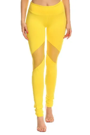 Solid Knit Back Cutouts Mesh Panel Leggings