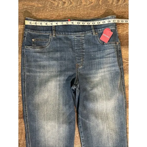 Spanx Straight Leg Ankle Jean Vintage Indigo XL Pull On Distressed Stretch