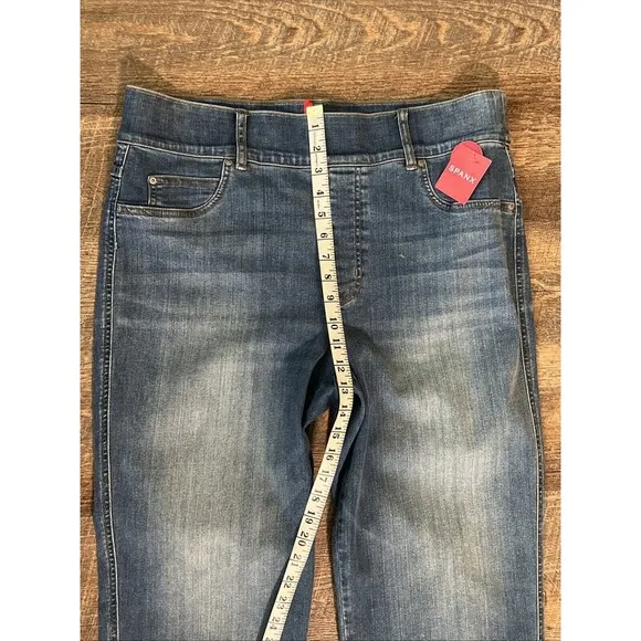 Spanx Straight Leg Ankle Jean Vintage Indigo XL Pull On Distressed Stretch