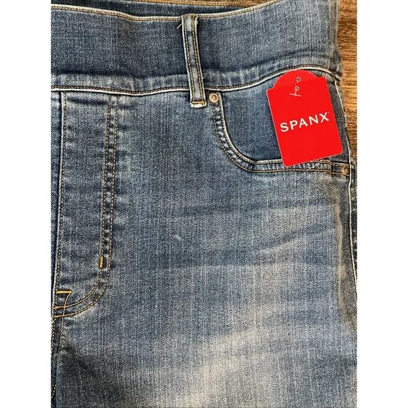 Spanx Straight Leg Ankle Jean Vintage Indigo XL Pull On Distressed Stretch