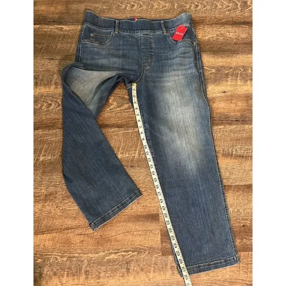 Spanx Straight Leg Ankle Jean Vintage Indigo XL Pull On Distressed Stretch