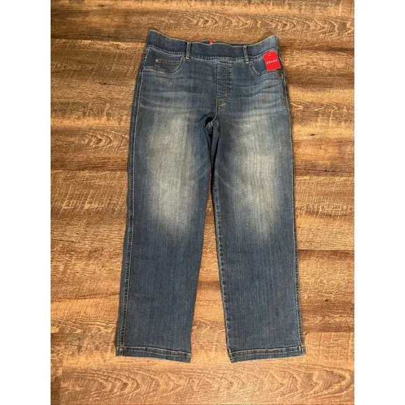Spanx Straight Leg Ankle Jean Vintage Indigo XL Pull On Distressed Stretch