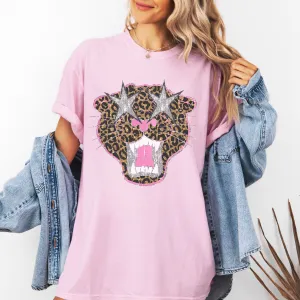 Sparkly Jaguar Star Eyes Graphic Tee - Pink