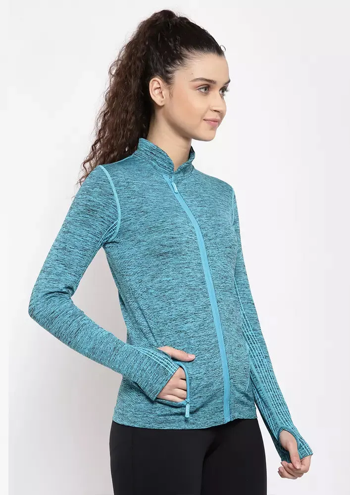 Sports High Neck Contrast Zip Jacket