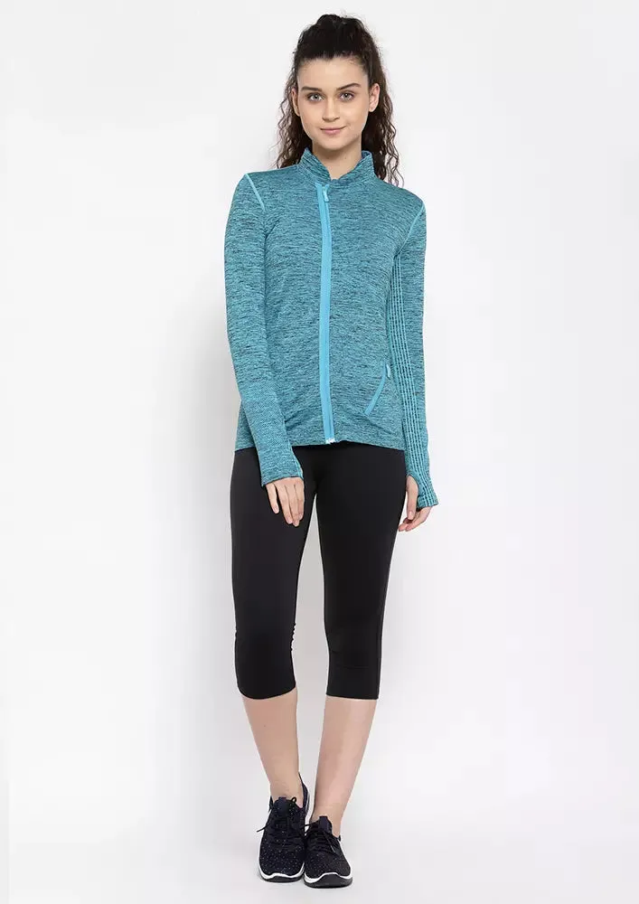 Sports High Neck Contrast Zip Jacket