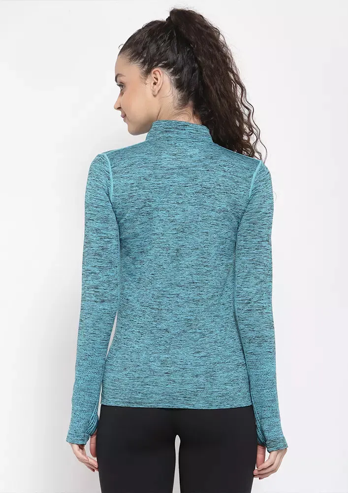 Sports High Neck Contrast Zip Jacket