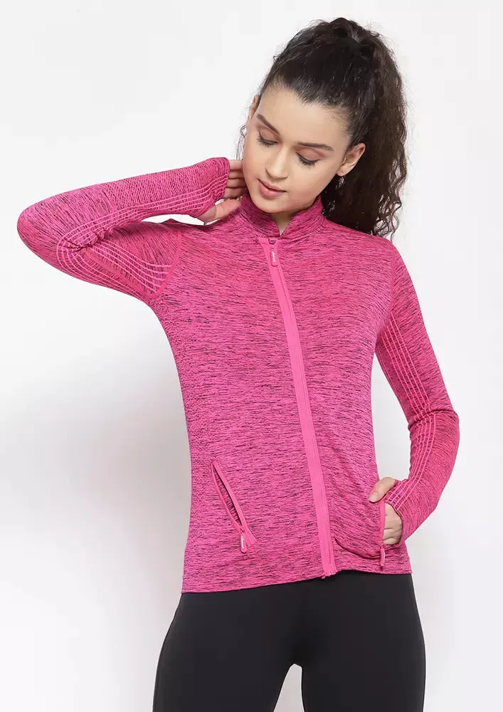 Sports High Neck Contrast Zip Jacket