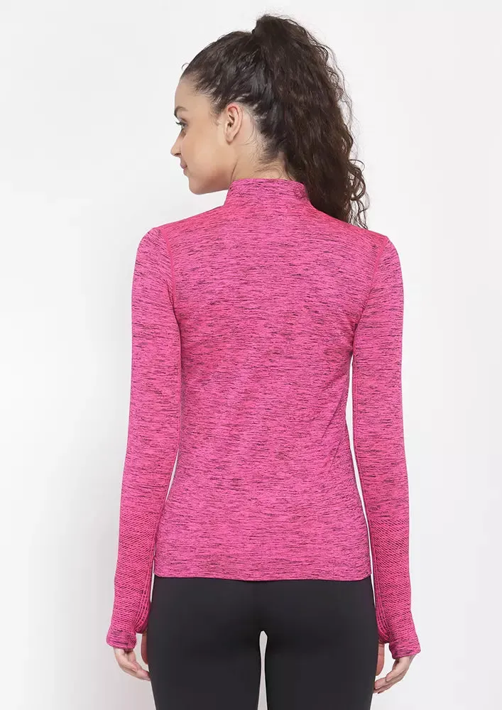 Sports High Neck Contrast Zip Jacket