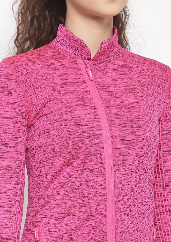 Sports High Neck Contrast Zip Jacket