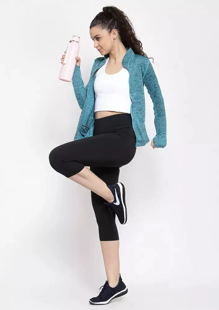 Sports High Neck Contrast Zip Jacket