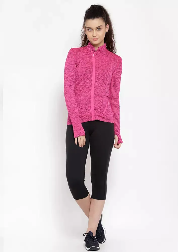 Sports High Neck Contrast Zip Jacket